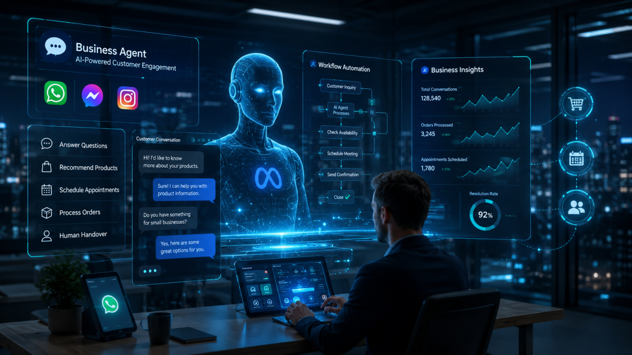 Meta lansează Business Agent, un nou agent AI pentru companii care automatizează vânzările, suportul clienților și operațiunile zilnice.
